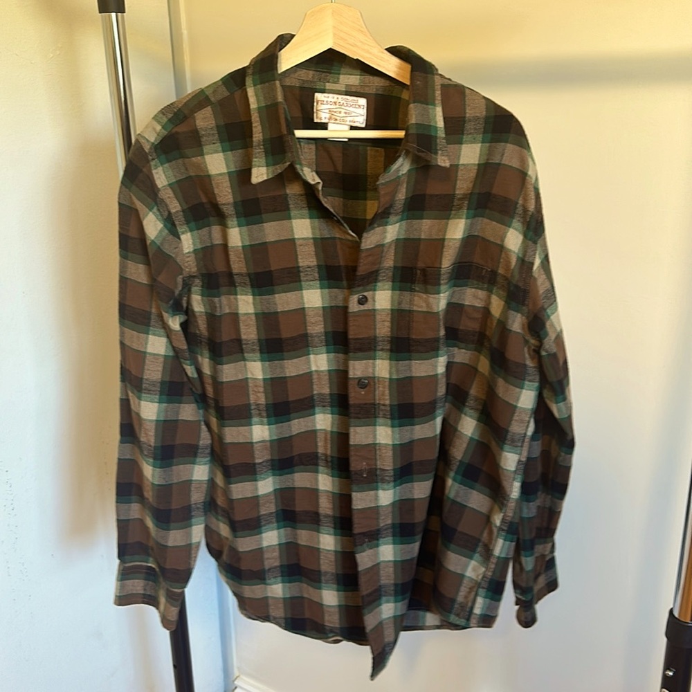 Filson Brown and Green Plaid Casual Button Down Shirt